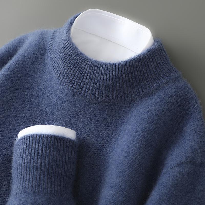 

Men s 100% Pure Wool Thick Cashmere Pullover Sweater - Half-High Collar, Loose Fit for Autumn/Winter. L [120-140 jin]