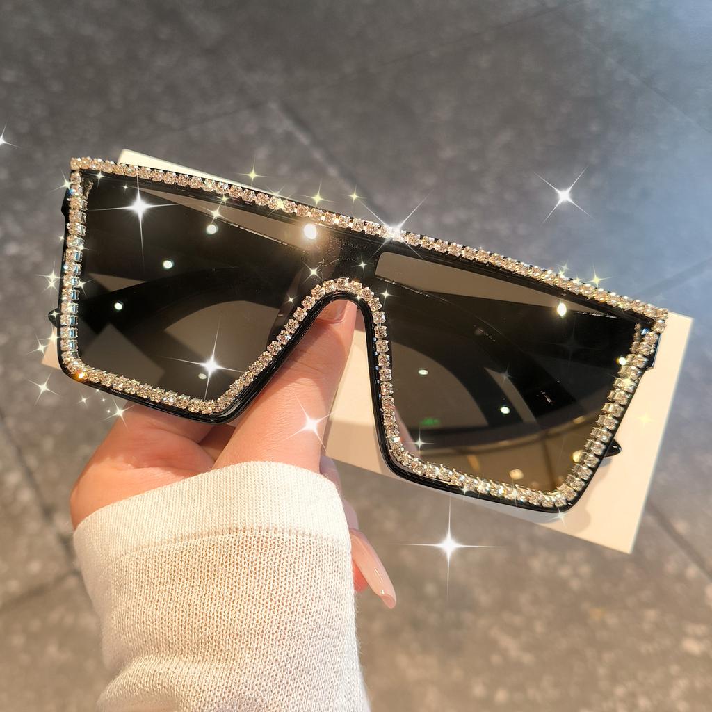 Extra Large Square Luxury Rhinestone Fashion Prop sunglasses for Photo Shoots