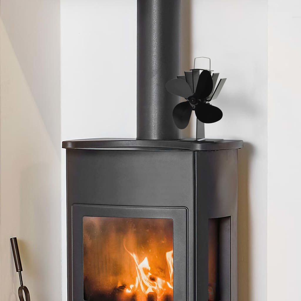 Heat Operated Stove Fan 4 Blades Black
