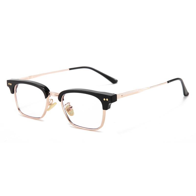 Anti Blue Ray Half Rim Square Myopia Glasses Finished Metal Rice Nail Frame Student Prescription Spectacles 0 -0.5 -0.75 To -6.0