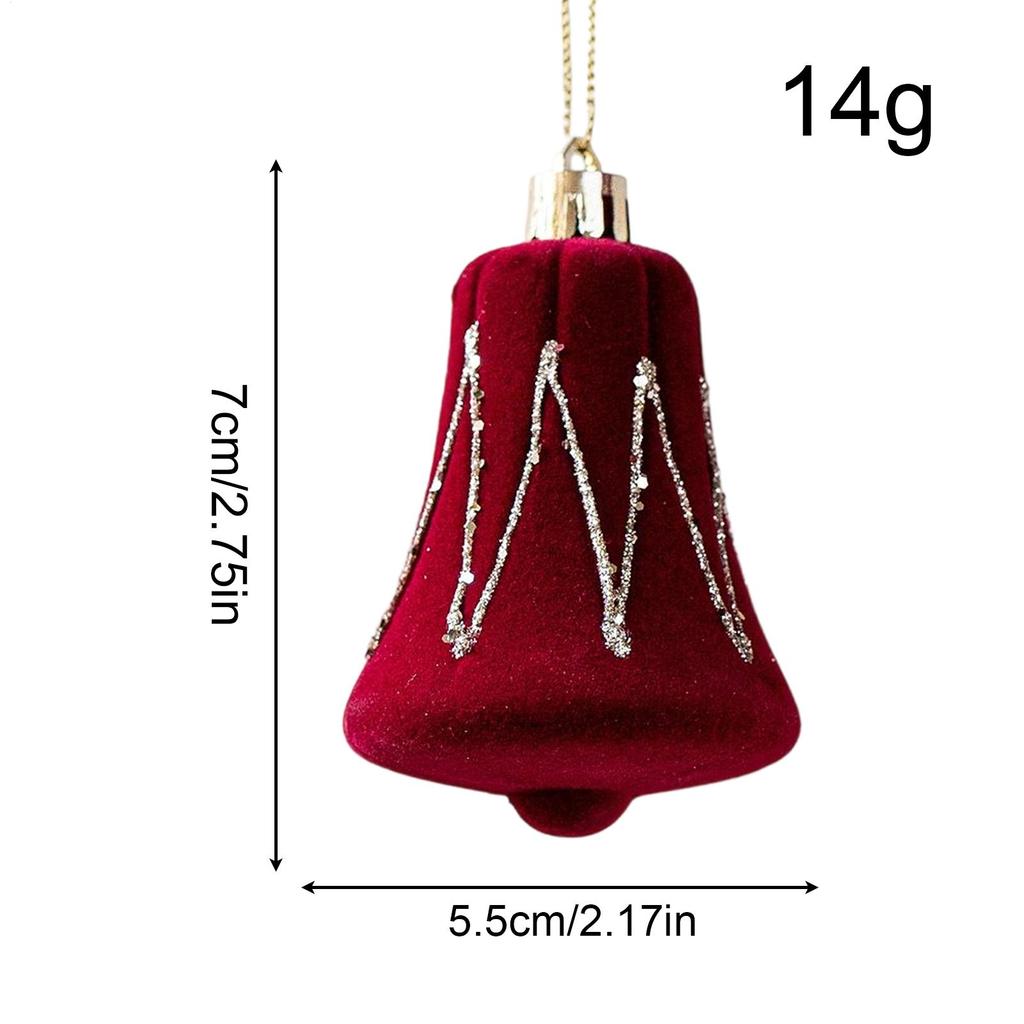 Velvet Christmas Ornaments 2PCS Red Flocked Christmas Ornaments Flocked Painted Candy Cane Bow Bell Decor Holiday Scene Decor