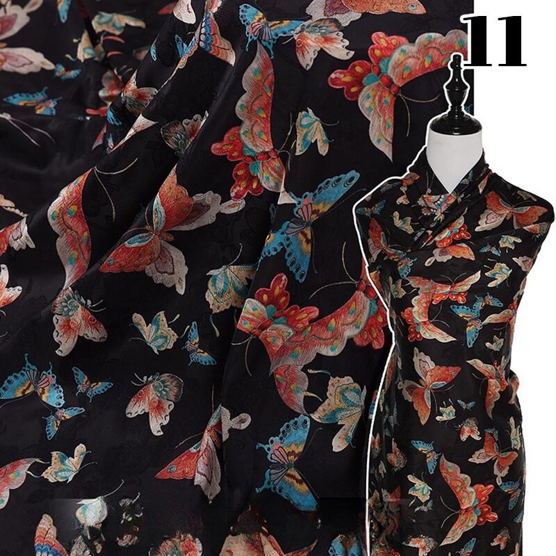 Chinese Landscape Painting Fabric Silk Stretch Satin Cloth for Cheongsam Hanfu DIY Sewing Craft Dress Stage Clothing Supplies