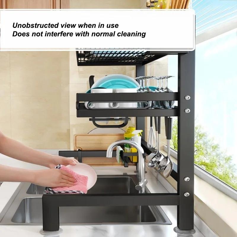 Kitchen Storage Shelf Above The Sink Bowl Draining Rack Multifunctional Dish Knife Rag Spoons Sink Rack Set  Organizer Kitchen