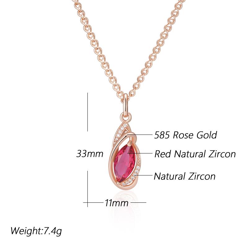 Red Natural Zircon Pendant Rhombus Necklace For Women Fashion Rose Gold Color Vintage Party Fine Daily Jewelry