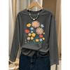 Colorful Daisy and Poppy Fresh Hand-painted Floral Pattern Print, Fashionable and Elegant Women's Casual Sports-style Top for Spring, Autumn, and