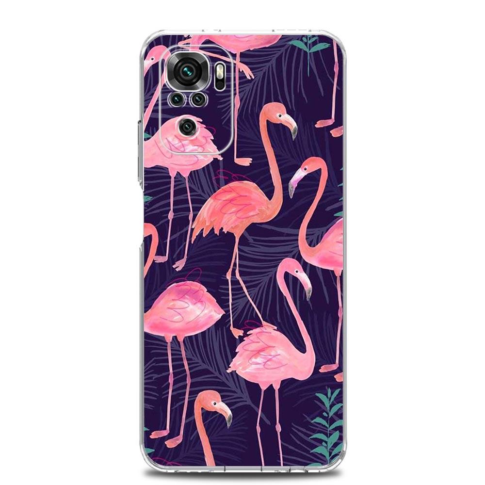 Phone Case For Xiaomi Redmi Note 13 12 5G 9S 9 8 10 11 Pro Plus 4G 9T 13C 12C 10C 9C 9A 7 Clear Cover Lovely Pink Flamingos Leaf