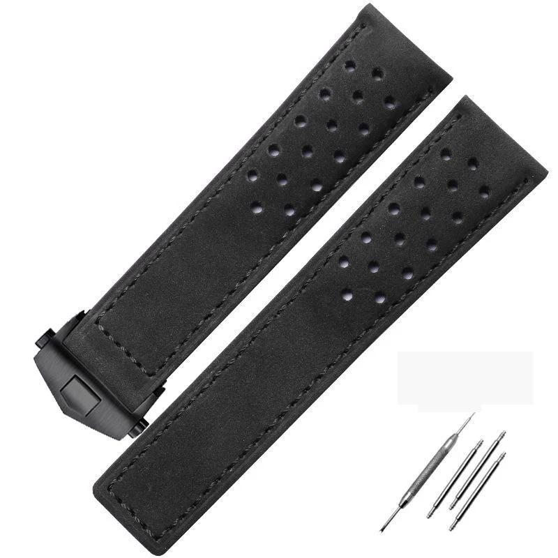 Pasek Do Zegarka TAG Heuer Męski Matowy Skórzany Z Dziurkami Składany Zapięcie, 20mm 22mm 24 Szary Czarny Brązowy Pasek Ze Skóry Naturalnej