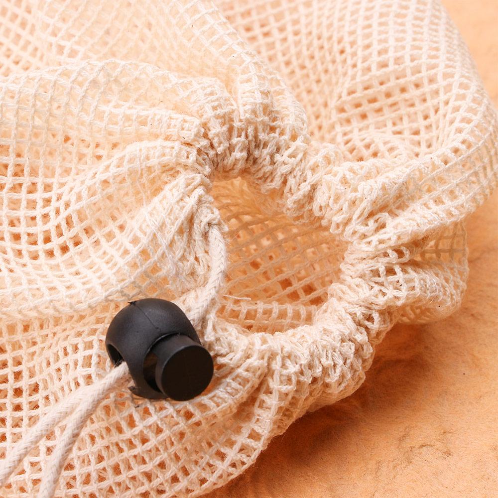 Reusable with Drawstring Cotton Fruit and Vegetable Storage Mesh Bags Washable Storage Bag