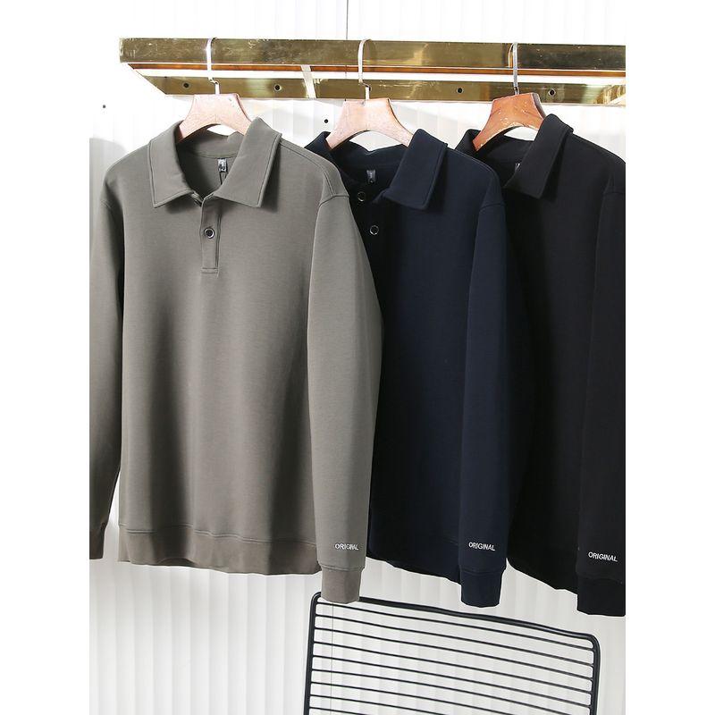 Large Sizes Availiable 360G Heavy Weight Air Cotton! Export Single Men Spring & Fall Loose Casual Polo Collar Sweater Long Sleeve Polo