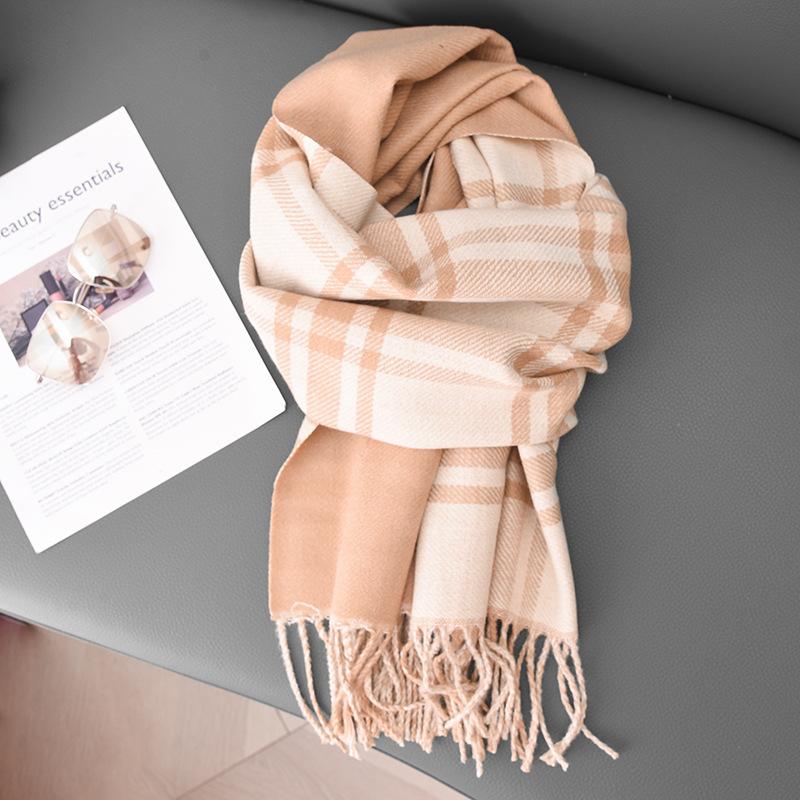 New Women's High end Imitation Cashmere Plaid Scarf for Autumn and Winter Warm  Soft and Versatile Scarf and Shawl Dual Use