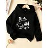 Kinder Kapuzenpullover, Stilvoller Weißer Karpfen Fisch Silhouette Druck, Weicher Herbst Pullover Hoodie Für Outdoor Angeltouren Und Tägliche Freizeitaktivitäten