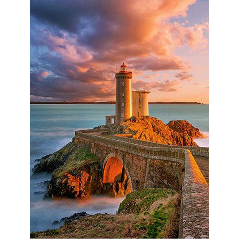 5D Diamond Painting Lighthouse Cross Stitch Kit Full Drill Round Embroidery Landscape Mosaic Picture of Rhinestones Home Decor