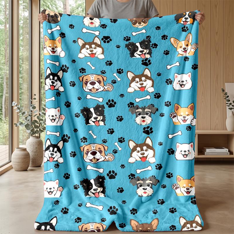 Cute Dog Cat Pattern blanket Personalized Name Flannel Blanket Soft Cozy Plush Throw for Sofa Bed Lightweight Home Decor