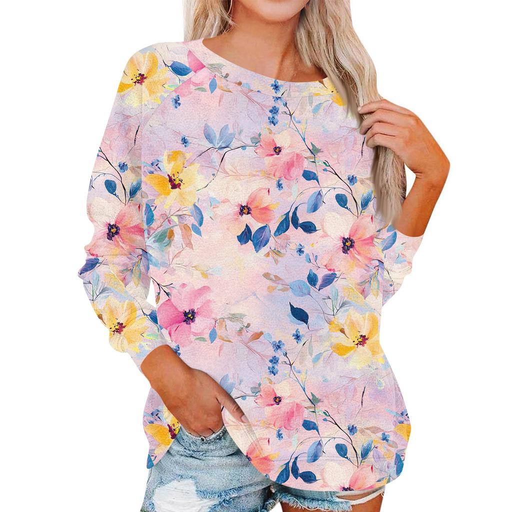 Damen Modisches Rundhals Schulter Langarm Bedrucktes Lässiges Pullover-Oberteil