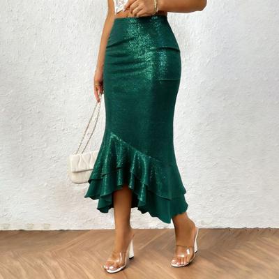 Fustă Midi de Damă Design Sexy Strâmt pe Șold Acoperă Șoldurile Culoare Uni Fustă de Petrecere Strălucitoare Talie Joasă Tiv Volane Fustă Coadă de Pește Purtare Zilnică