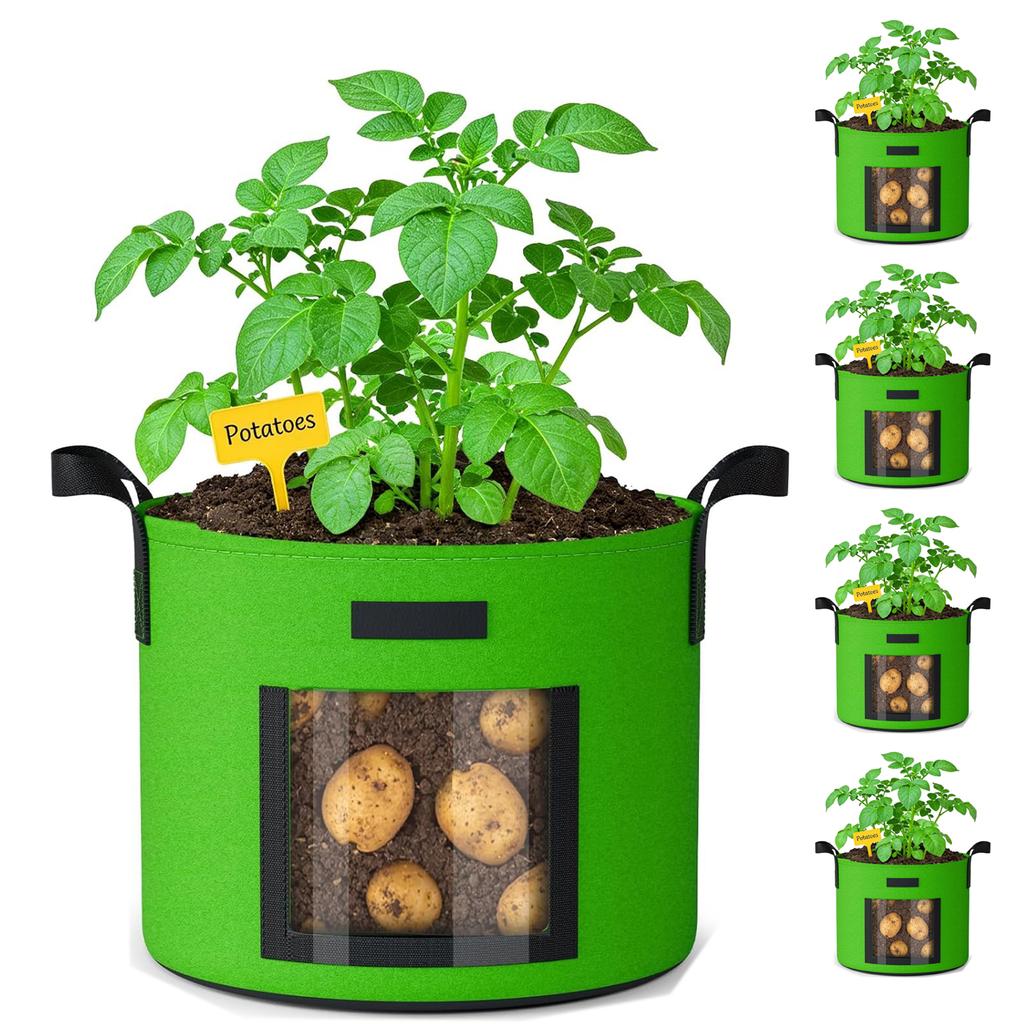 10 Gallon Potato Grow Bags 5 Pack Thickened Nonwoven Fabric Planter Pots with Clear Harvest Window,Handles, Garden Pots for Tomato, Potato,Vegetable