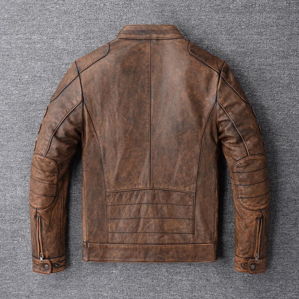 Vintage Yellow Brown Genuine Cowhide Leather Jacket Men Natural Cow Leather Jackets Soft Slim Fit Man Short Coat Autumn Clothing