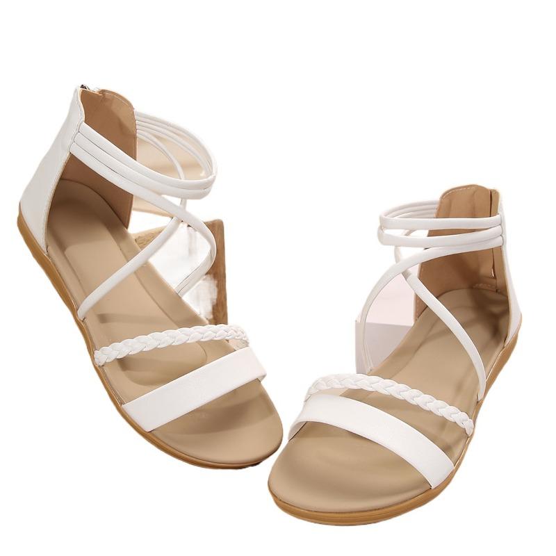 Fashion Female Shoes on Sale 2025 New Cover Heel Weave Women's Sandals Outdoor Elegant Daily Sandals Women Back Zip Plus Size Rome Shoes