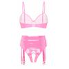 Womens 2Pcs Lingerie Set Wet Look Patent Leather Bra with Panties Teddy Bikini Underwear