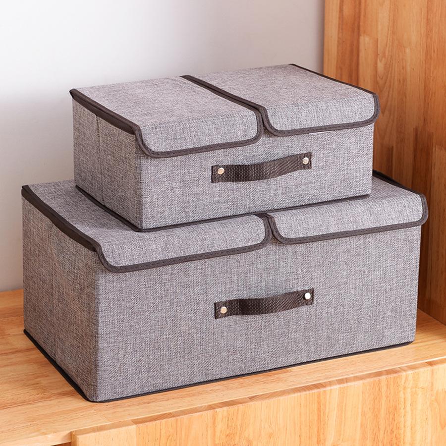 Cotton and Linen Fabric Doublecover Storage Box Foldable Storage Box Sundries Sorting Box