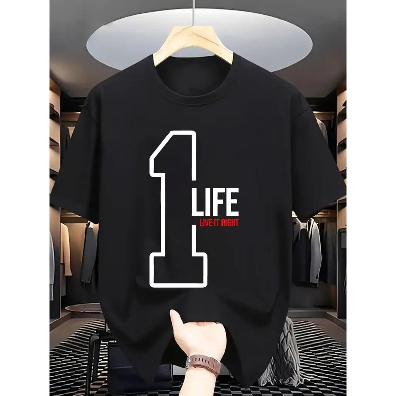 

European size Summer Men S Fashion Short-Sleeve T-Shirt with Letter Pattern Print Funny Comfortable T-shirt for Men Casual Tees 4XL чорний