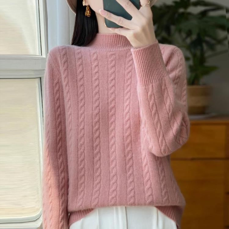Winter Women Sweater 100% Wool Turtleneck Knit Pullover Thick Jumpers MODERN NEW SAGA Female Knit Tops M розовый