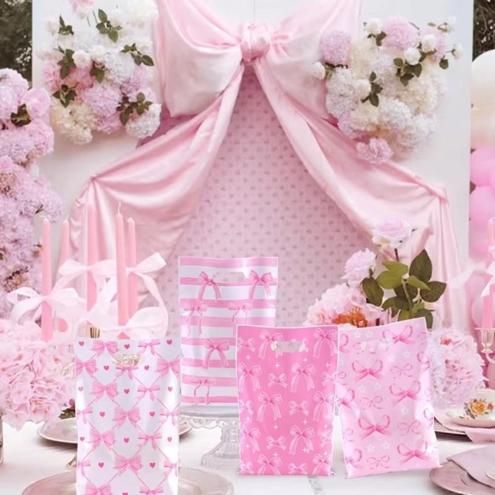 50Pcs New Pink Bow Gift Bag Birthday Party Shower Supplies Candy Bags Jewelry Bag Gift Bags For Girls Bridal Engagement
