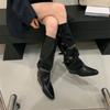 Heel Pants Boots Belt Buckle Boots 2025 Fall/Winter Pointed Western Cowboy Boots Vintage Spice Girl Knight Boots