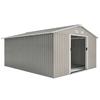 Abri de jardin métallique 13 x 11 pieds, Abri de rangement extérieur avec kit de fondation, Ventilation et portes, Gris clair