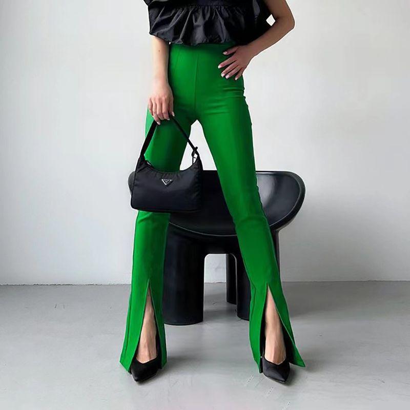 

Fashion Style High Waist Split Flared Pants Silm Casual Pants High Waisted Slit Casual Pants Green L