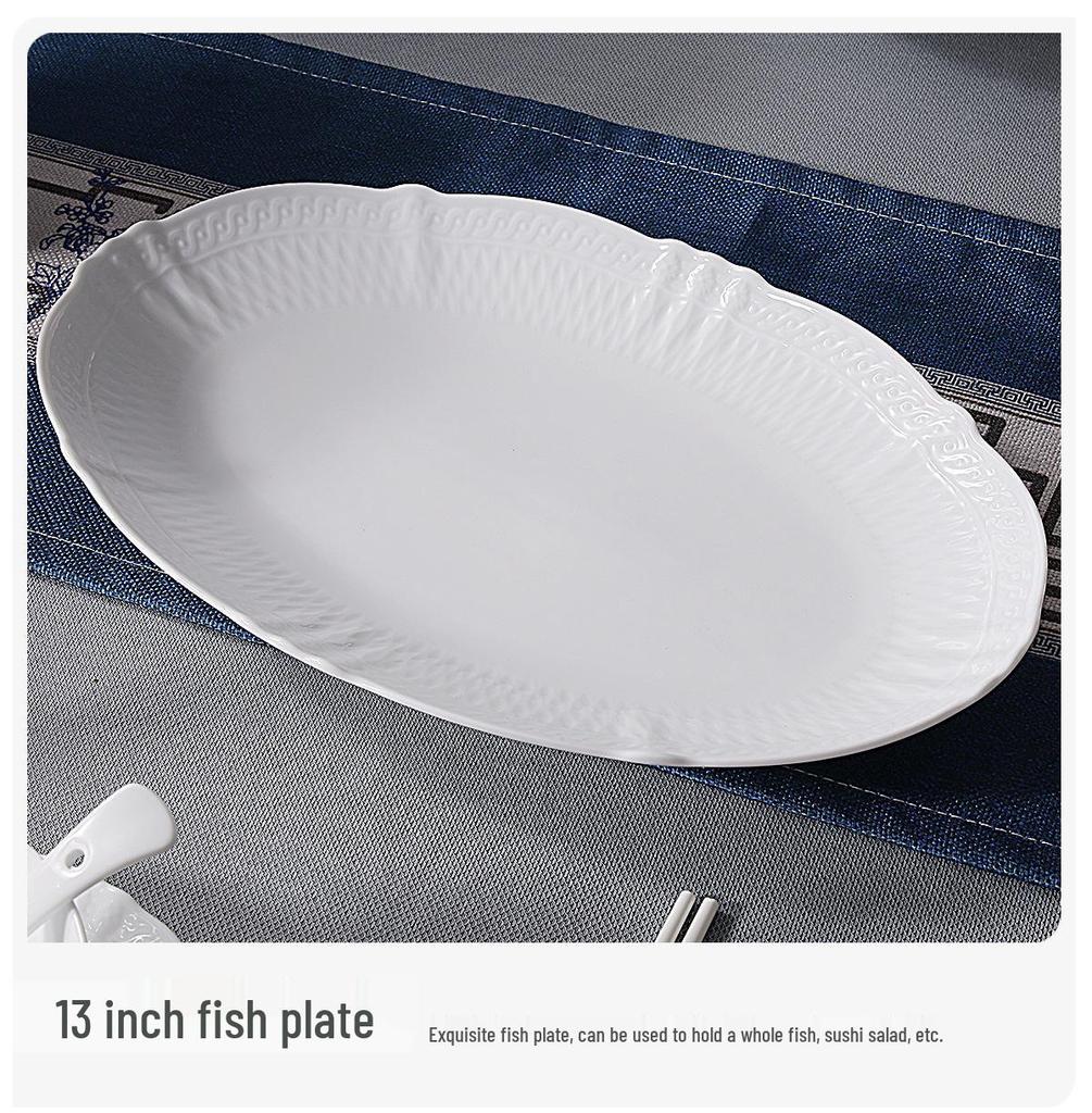 Jingdezhen High-Value White Porcelain Tableware Set: Underglaze Color Relief Bowl and Plate Collection