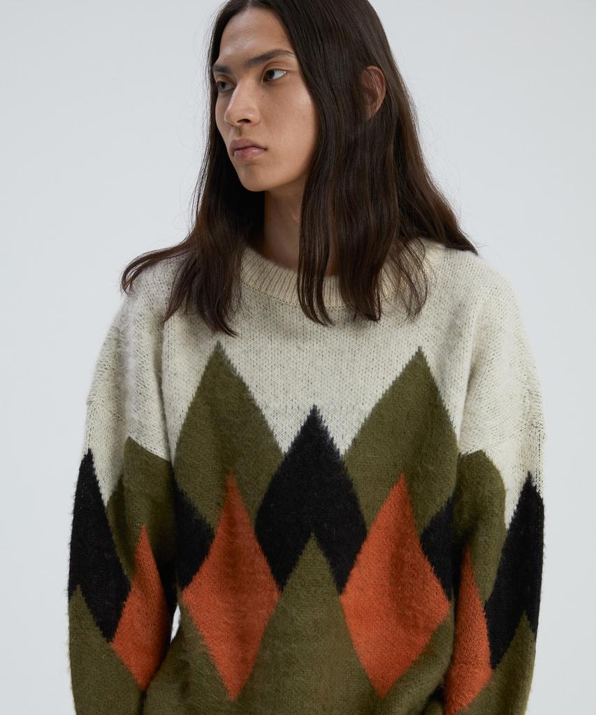 KNITTED Bulky Brush Argyle Knit Khaki
