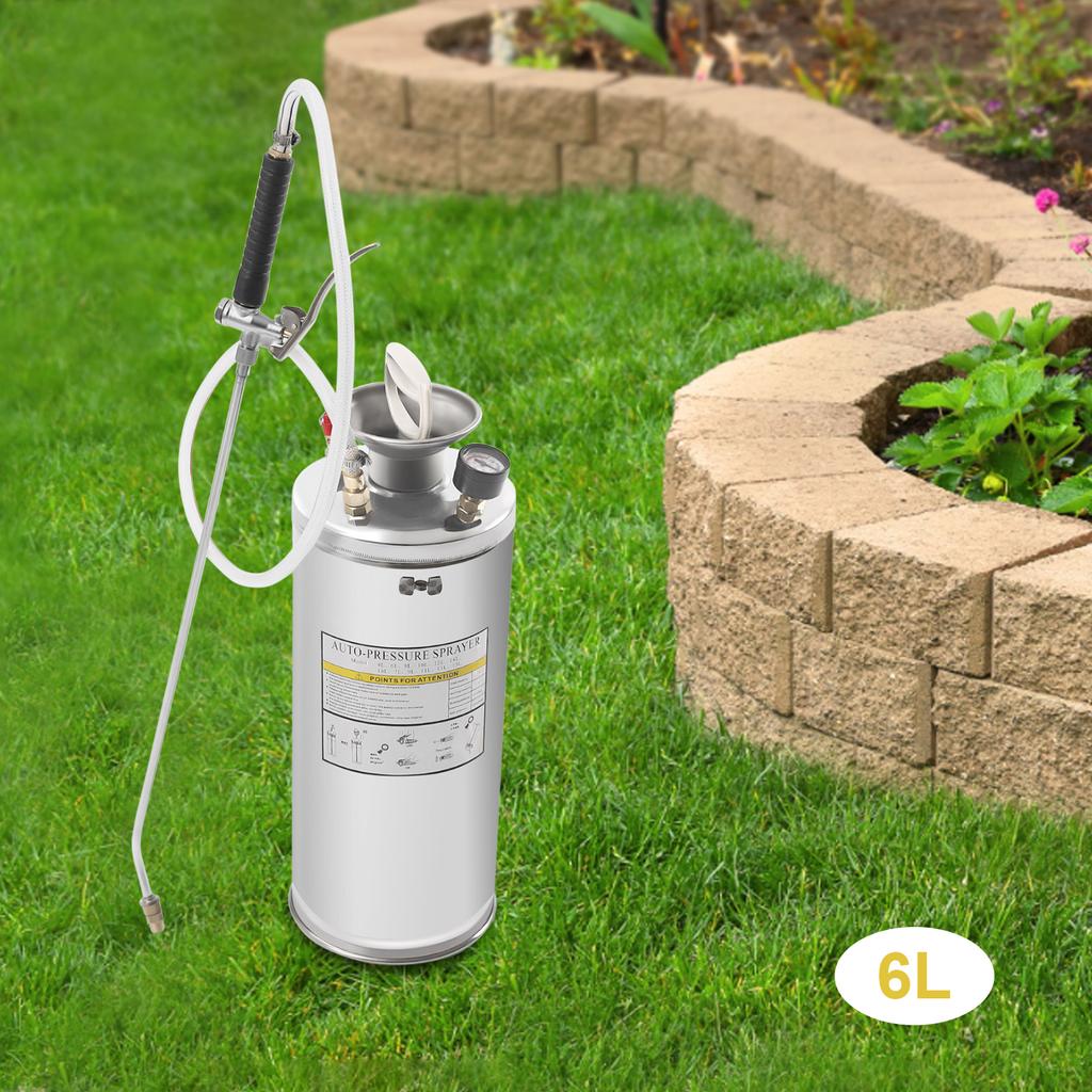 1.5Gal Stainless Steel Sprayer, Hand Pump Pressure Garden Sprayer w/ Adjustable Nozzle, Safety Valve & Gauge, 6L Large Capacity