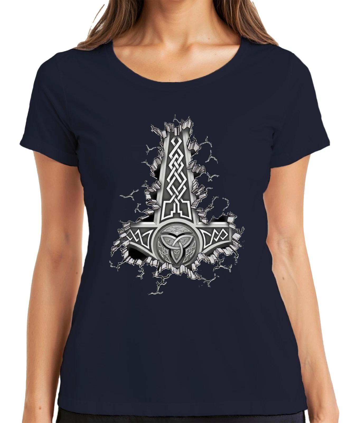Wikinger Mjölnir Thorhammer keltische Knotenmuster Thor Odin Damen T-Shirt M
