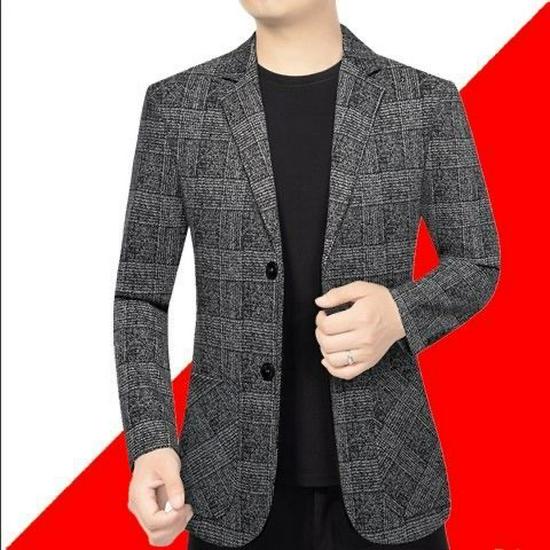 Men's Versatile Plaid Business Suit Jacket for Spring & Autumn