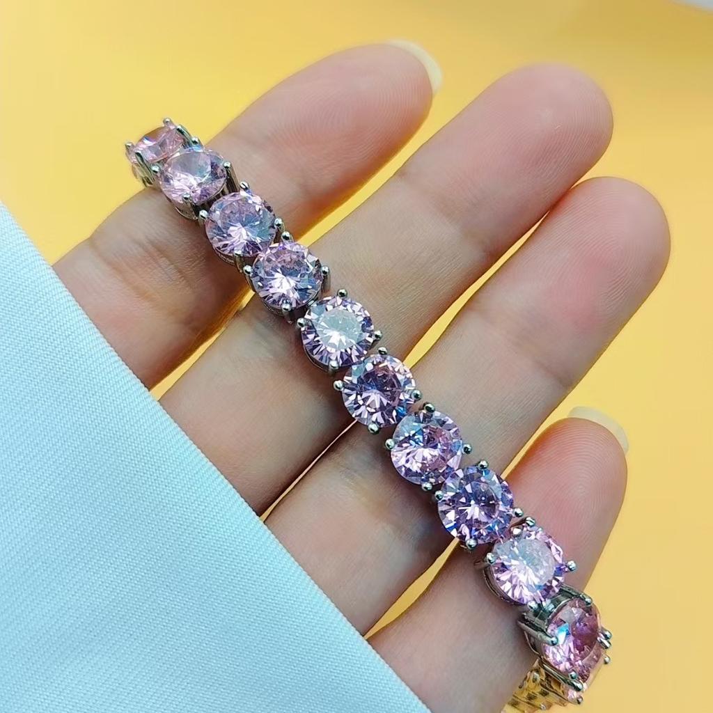 Hip Hop Round 8Mm Multicolor Zircon Bracelet Women'S, High Carbon Diamond Bracelet Hand Jewelry