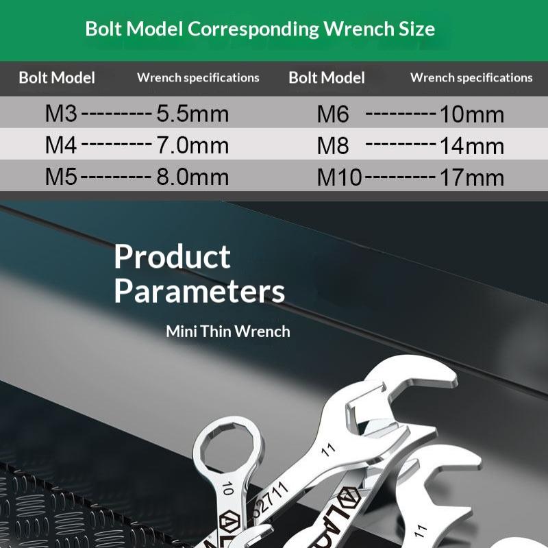 Mini Thin Double Open-End Wrench Stainless Steel Dual-Purpose Wrench 5 To 11 Mm Available Mini Dual-Purpose Wrench Set