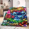 Stitch Cartoon Print Flannel Blanket for Picnics Travel Bedrooms Sofas Beds Chairs Home Decor Style