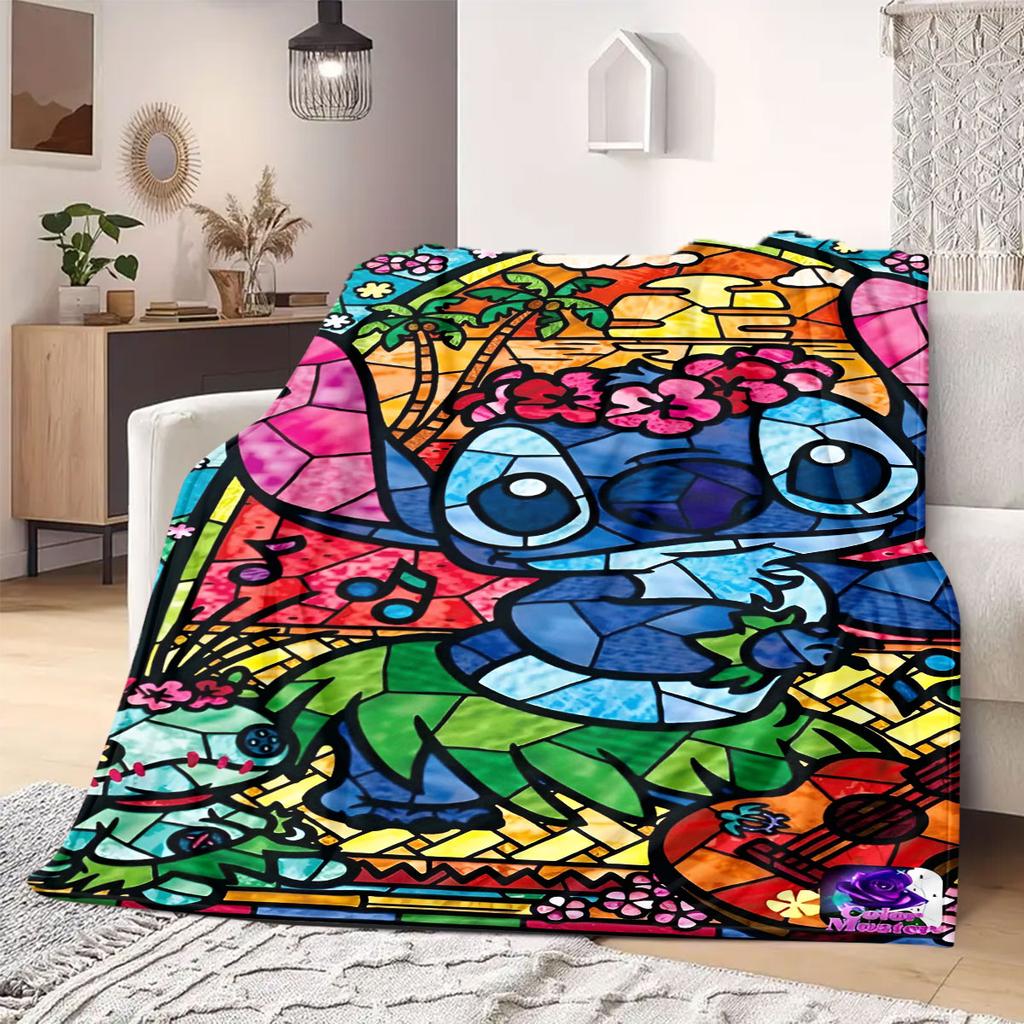 Stitch Cartoon Print Flannel Blanket for Picnics Travel Bedrooms Sofas Beds Chairs Home Decor Style