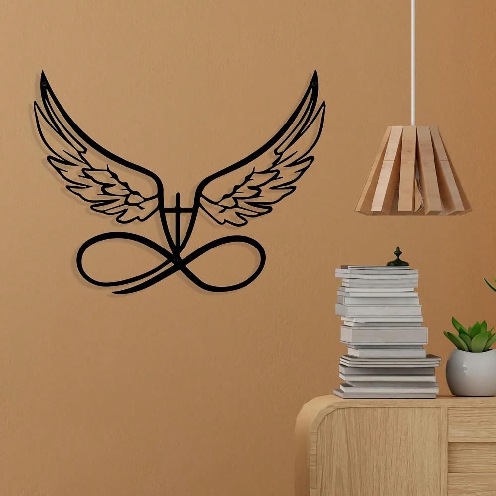 Black Metal Angel Wings Wall Art Heart Cutout Decor for Indoor Outdoor Living Room Bedroom Garden