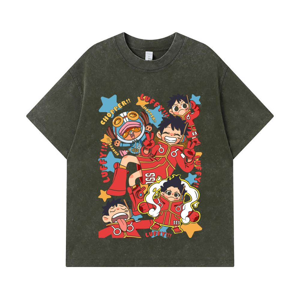 

275 GSM Washed T-shirts 100% Cotton One Piece V58 Egghead Chibi Print Unisex Heavy Cotton T Shirt S армия зеленый