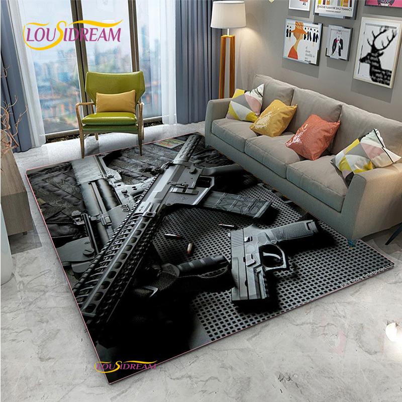 3D Geweer Pistool Revolver Wapen Cartoon Gebiedskleed, Tapijt Kleed voor Woonkamer Slaapkamer, Kind Keuken Deurmat Badkamer Antislip Vloermat
