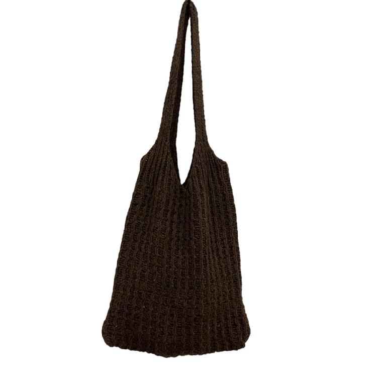 

Vintage Solid Color Knitted Handbag Large Capacity Tote Bag for Photo Shooting кавовий