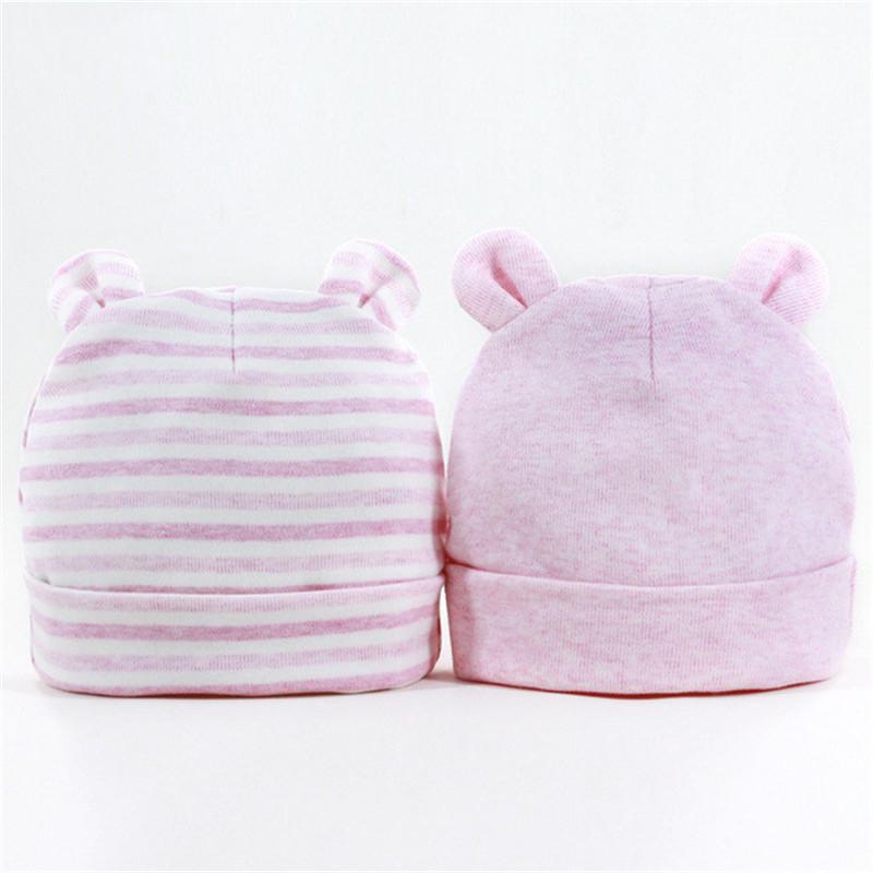 2Pcs/pack Hot Sale Newborn Female Bear Ear Baby Beanie Other Material Dobby Style Four Seasons 17*14cm