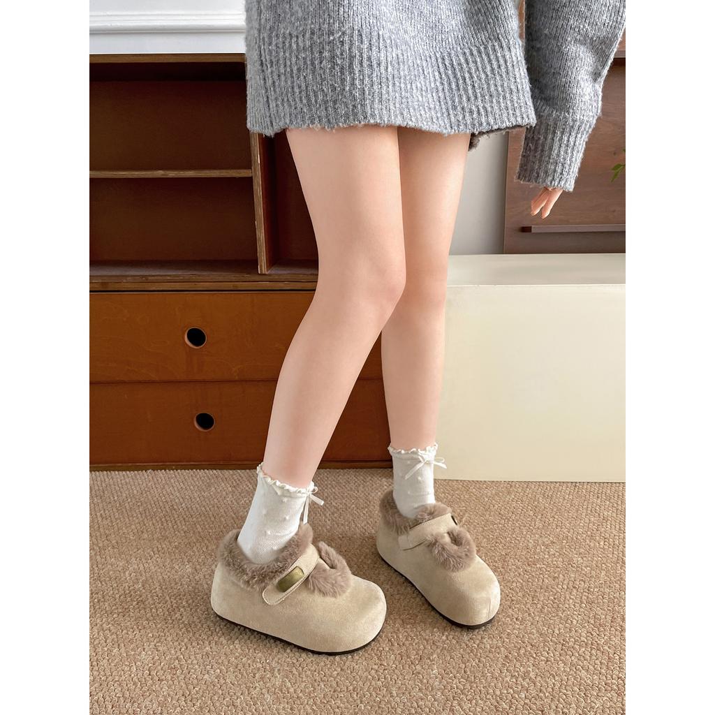 Fleece thickened non-slip thick-soled snow cotton shoes, winter wear to increase height and keep warm, fluffy Birkenstocks