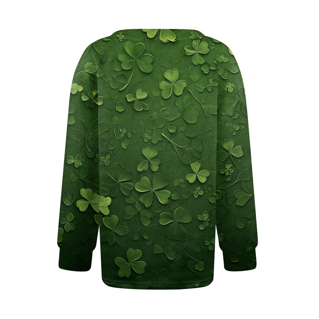 Women's Stylish St. Patrick Print Long Sleeve  Fleece Cardigan Button Jacket