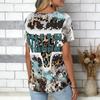 Women Print V Neck Short Sleeve Casual Loose Tunic Tops