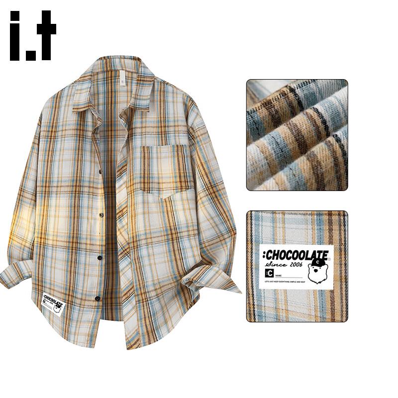 :CHOCOOLATEit Men's American Style Loose Fit Plaid Long Sleeve Shirt