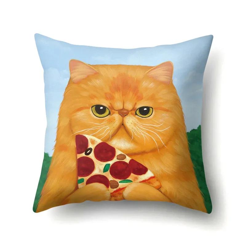 Cute Cartoon Pet Cat Pillow Cover Living Room Sofa Office Car Seat Waist Cushion   Home Decoration