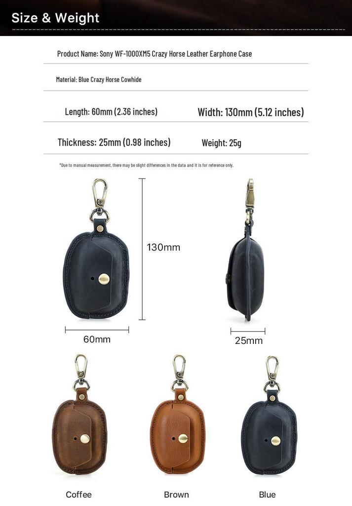 New Sony WF-1000XM5 Genuine Leather Earphone Case with Hook, Portable & Drop-Proof Protective Bluetooth Case.